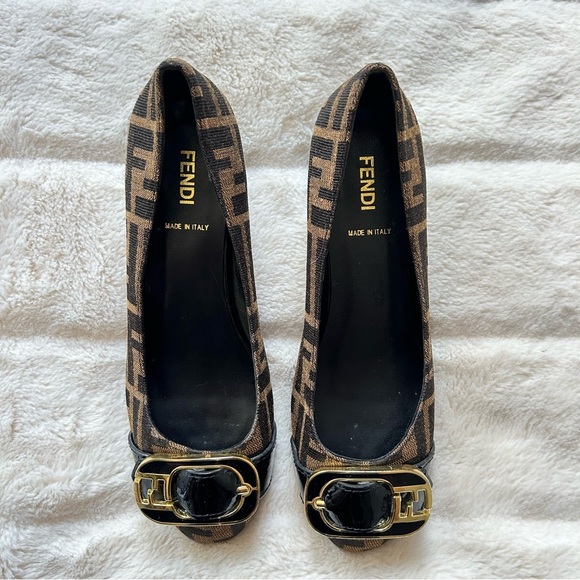 Fendi Zucca Print Buckle Heeled Ballet Flats Size 36 - Picture 2 of 12